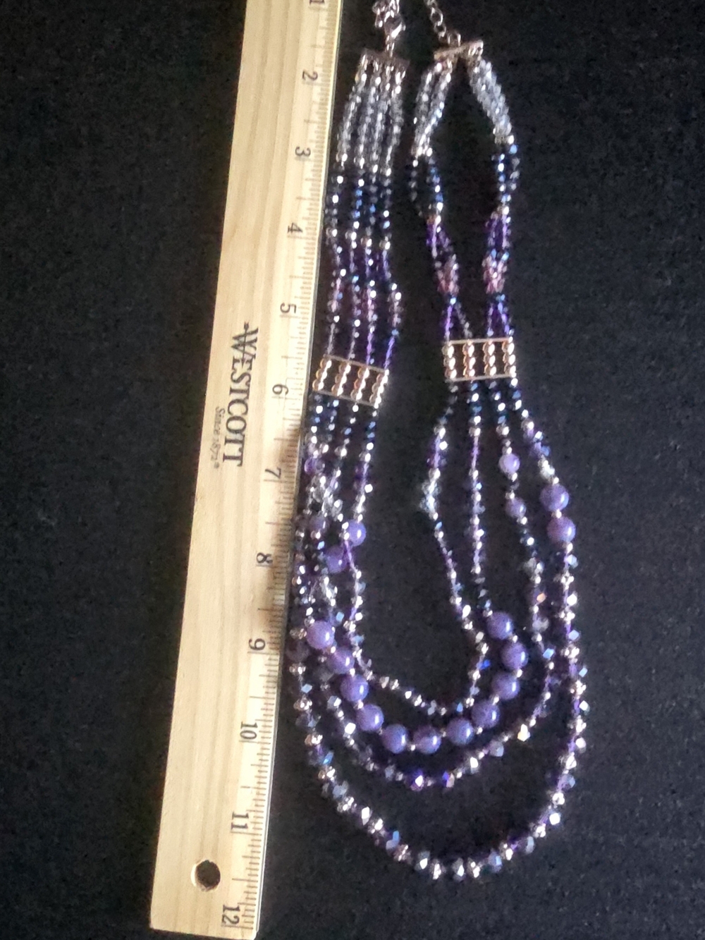 Multistrand Purple Beaded Necklace with Gold Accents